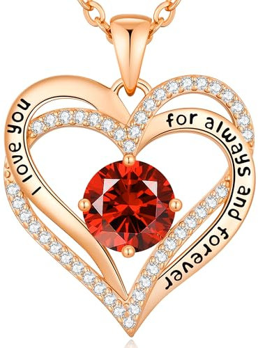 CDE Necklaces for Women Birthstone Pendant, Sterling Silver Love Heart Rose Gold Jewellery Gifts for Mum Her Wife Girlfriend Anniversary Birthday Mothers Day (Brass, Rose Gold-01&07)