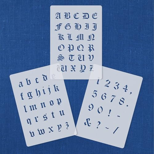 Schablonen Set 301, alte gotische Schrift, Buchstaben groß, klein und Zahlen
