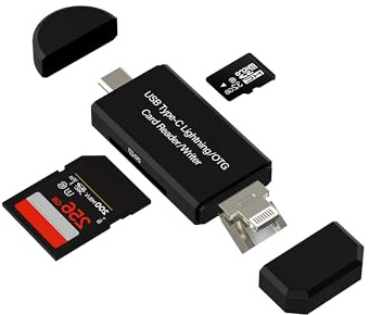 Lecteur de cartes SD USB C Lightning Micro USB (4 en2) pour iPad Adaptateur Micro SD Card Reader pour iPhone 16 15 13 14 13 Pro Max Type C Caméra TF Mémoire Photos pour Apple Connecteur Android