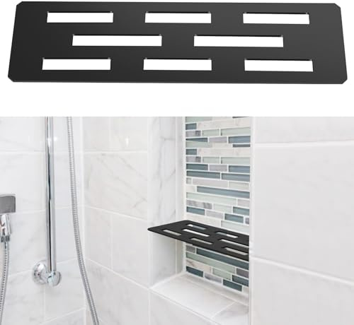 Hezaosth Rectangular Shelf for 12 Inch Tile Prefabricated Niches, Shower Niche Shelf with Powder Coated 316 Stainless Steel Finish, Fits 1/8 inch Grout Lines Shower Niche Insert