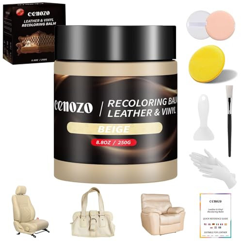 cenozo Kit Reparation Cuir,Teinture Cuir Beige,Peinture Cuir Liquide,Pâte Réparatrice Cuir pour Cuir Canapé,Chaussures,Sièges de Voiture,Blouson en Cuir Rayures et Décoloration