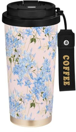 Blue Clematis Flowers Coffee Travel Tumblers for Men Mug To Go with Lids Stainless Steel Insulated Cup for Car for Hot Cold Drinks 17 oz Leakproof