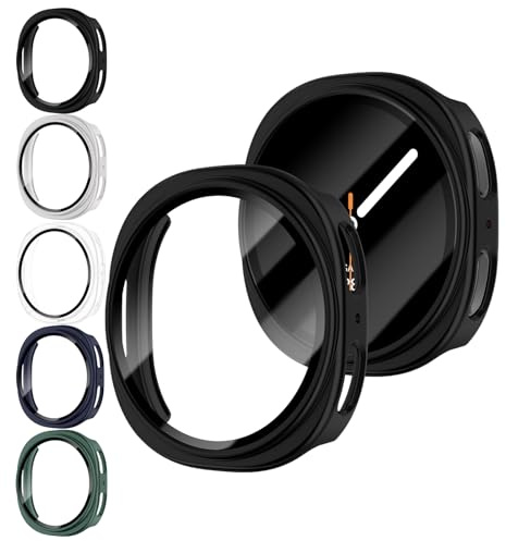5 Pack für Samsung Galaxy Watch 8 Schutzhülle 40mm 44mm, Hart PC Bumper Case mit Hartglas Schutzfolie Hülle Zubehör Cover für Samsung Galaxy Watch 8 hülle 40 44 mm Damen und Herren