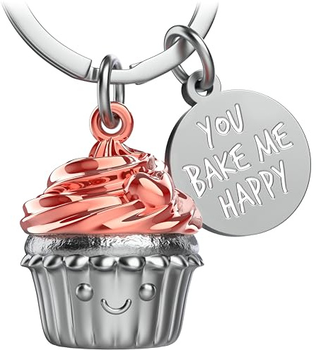 FABACH Cupcake Schlüsselanhänger Sweety mit Gravur - Muffin-Törtchen Glücksbringer für Beste Freundin oder Partner - Liebe Geschenk - You bake me happy