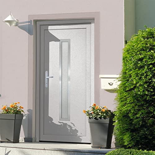 Qnhdfrt Porte d'entrée avec cadre, 98 x 208 cm, blanc, PVC, 70 mm d'épaisseur, verrouillage à 5 points, charnières réglables 3D, porte d'entrée vitrée isolée, durable et sûre, pour la maison