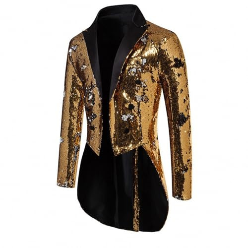 Duohropke Glitzer Anzug Herren Regular Fit Pailletten Blazer Frack Langarm Sakko Glänzende Anzugjacket Festlich Smoking Mantel Goldene Hochzeit Party Herrenjacken Zirkus Kostüm Freizeitjacke