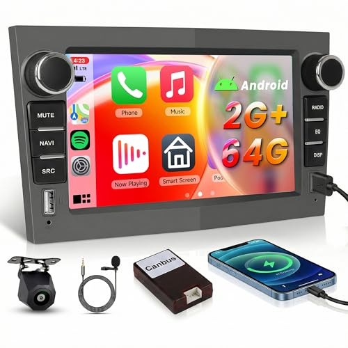 4 Cœurs 64G Carplay Ecran pour Opel Vivaro Astra Meriva Zafira avec USB Type-C, 7 Pouce Opel Autoradio avec Android Auto/WiFi/GPS/RDS/FM/Bluetooth+Camera de Recul,Gris