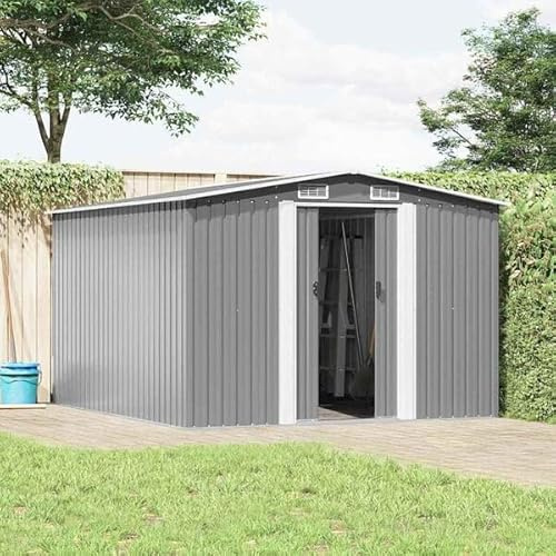 Abri de Jardin métallique Gris 257 x 298 x 178 cm, cabane de Jardin conteneur pouvant Servir d'habitation ou de Remise à Outils, abri de Jardin métallique pour Le Rangement des Outils.