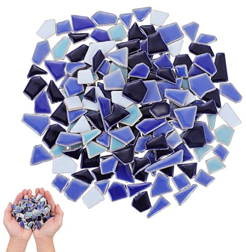 200g Keramik Mosaikfliesen Unregelmäßige für Selbstgemacht Bastelarbeiten | Blaue, Glasierte Stücke, 2x0,4x0,4cm, für Kreative Projekte, Ready To Use, Glatt