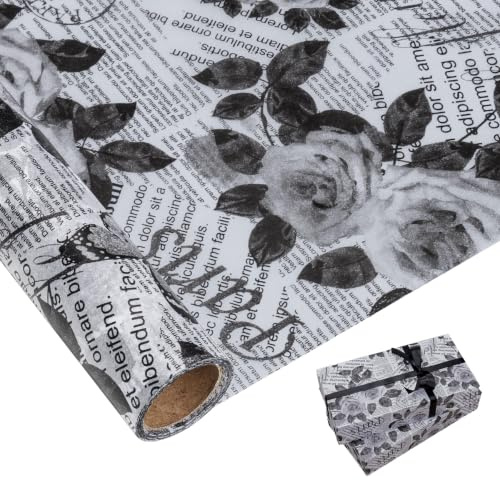 Toptime Seidenpapier Rolle, 10m x 43cm Vintage Rosen-Schmetterling Seidenpapier Verpackungsmaterial, Retro Zeitung Bastelpapier Geschenkpapier für Hochzeit Geburtstag Jubiläen Valentinstag Party Dekor