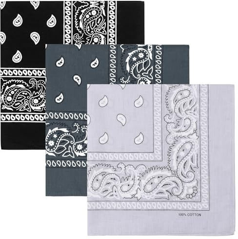 KU 3 Stück 100% Baumwoll Bandanas - Paisley Bandana Damen Herren Kopftuch Tuch für Mundschutz, Sport, Schweißband, Sonnenschutz, Haaraccessoire, Alltag, Reisen