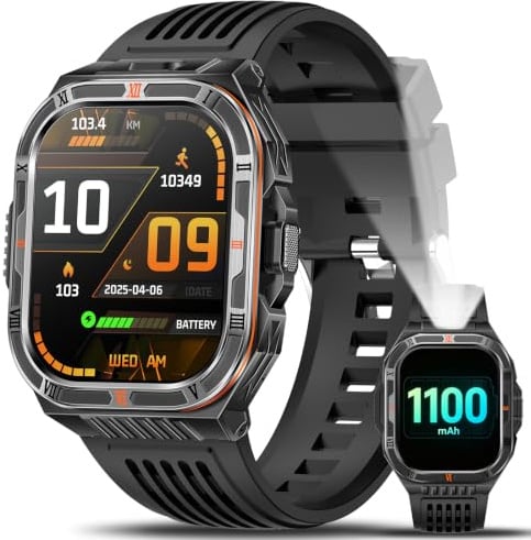 Smartwatch Uomo Militare con AI-GPT, 1100mAh Batteria, 2,01 Orologio Uomo | Chiamata Bluetooth, Torcia LED, Bussola, 110+ Sport, IP68, Frequenza Cardiaca, Sonno, compatibile con Android e iOS