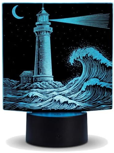 Leuchtturm LED Lampe - Maritim Nachtlicht mit Fernbedienung, 16 Farben | Dimmbar, Touch & Fernbedienung, 16 Farben, USB & Batteriebetrieb, Acrylglas Made in Germany