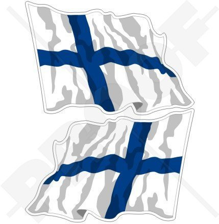 FINNLAND Finnische Wehende Staats Flagge 75mm Auto & Motorrad Aufkleber, x2 Vinyl Stickers (Links - Rechts)