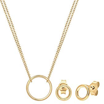 Elli Schmuckset Damen Geo Kreis Basic Minimal 925 Sterling Silber vergoldet