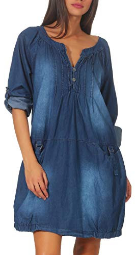 Malito Femme Jeans Robe Vêtement V-Cou Sacs Coton 6255,Bleu,Taille Unique