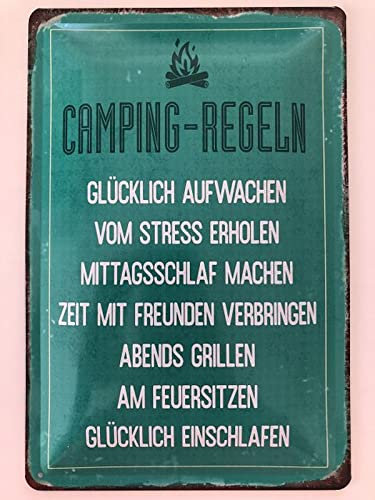 Blechschild 20x30cm gewölbt Camping Regeln Camper Spruch Sprüche Deko Geschenk Schild