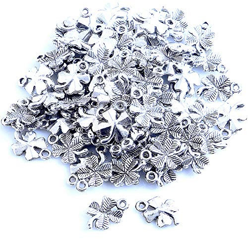 Zhiheng 100pcs Solid 4 Leaf Clover Shaped Pendant Charms Shamrock Wine Glass Charms Bracelet Necklace Beads Wine Glass Charms for Jewelry Making St Packtricks Decorations Birthday Gift