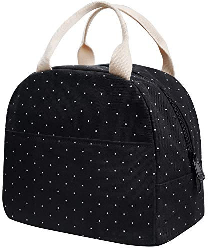 EurCross Lunch Bag,Canvas Compact Lunch Box Bag Polka Dot for Girls, Small Adults Lunch Tote Bag for Men, Women Ladies for Work and Kids for School with Insulated Liner