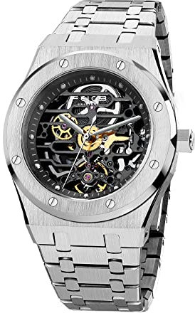 FEICE Automatikuhr Herren Skeleton Uhr Handgelenk Mechanische Uhren Edelstahl Saphirspiegel 42MM
