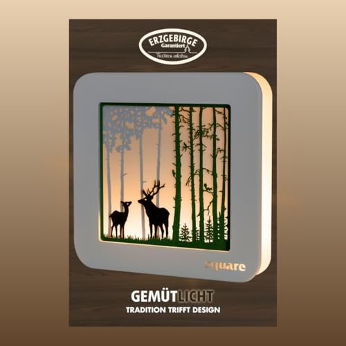 weigla - SQUARE Wandbild LED original Erzgebirge I Motiv Wald l Dekobild beleuchtet I Stimmungslicht Batterie und Timer I Deko innen I Wanddeko aus Holz I Fensterbank Deko