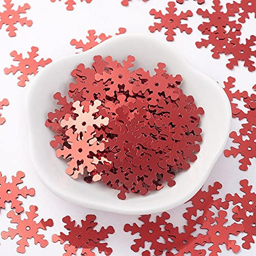 Angel Malone Approx. 150 Pieces of Hologram Snowflake Sequins Christmas Confetti Card Making, Scrapbooking, Sewing, Wedding Favours 20mm - UK Seller (Festive Red)