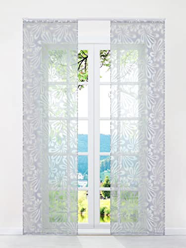 ESLIR Schiebegardinen Ausbrenner Flächenvorhänge Set 2er Gardinen mit Klettband Schiebevorhang Transparent Vorhang Grau #2 BxH 57x245cm 2 Stück