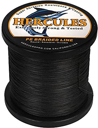 HERCULES Geflochtene Angelschnur, 12 Stränge, 100–2000 m, geflochtene Angelschnur, 10lb - 420lb getestete Polyethylen-Linien für Salzwasser, Süßwasser, Schwarz, 70lb, 2000 m
