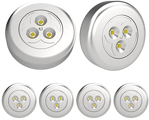 SOAIY 6 PCS Luz de Noche Alimentada por Baterías con Pulsador, sin Cable en el Armario, Cocina, Pasillos, Escaleras, Habitaciones Infantiles, Garajes, Baúles para Automóviles (Blanco Calido)