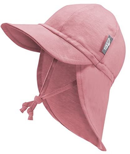 Jan & Jul Baby-Sonnenhut für Kleinkinder mit Krawatte und Nackenklappe (Altrosa, Größe M: 6-24 Monate)