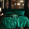Omela Satin Bettwäsche Set 135x200 4teilig Grün Dunkelgrün Einfarbig Unifarben Glatt Bettbezüge mit Reißverschluss 100% Glanzsatin Polyester Sommerbettwäsche und Kissenbezüge 80x80 cm