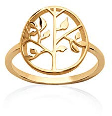 Bague Anneau en Plaqué Or 18 carats - Cabochon Ajouré Arbre de Vie - Sachet Velours Offert (64)