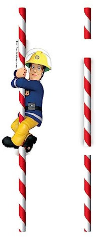 amscan 8 Papier-Trinkhalme * Feuerwehrmann Sam * mit Sticker für Kindergeburtstag und Mottoparty | Feuerwehr Party Deko