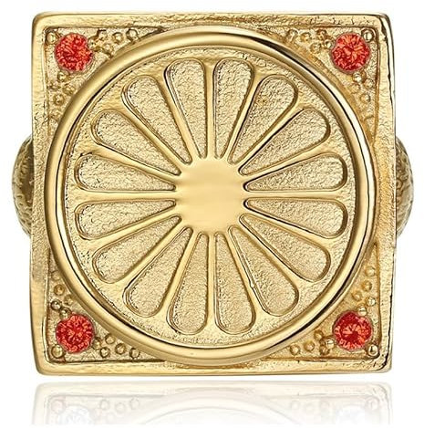 BOBIJOO Jewelry - Enorme Bague Chevalière Homme Gitan Niglo Drapeau Voyageur Acier Inoxydable Or Rubis Rouge - 56 (7 US)