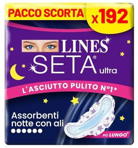 LINES SETA ULTRA NOTTE, 12 Confezioni da 16 assorbenti (192 assorbenti)
