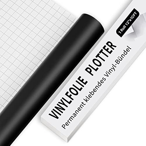 IModeur Vinylfolie Plotter - 30,5 x 305 cm Matt Schwarz Plotterfolie selbstklebend Vinyl, Schwarz Plotterfolie Vinyl Für Cricut, Silhouette Cameo, die meisten Schneidemaschine