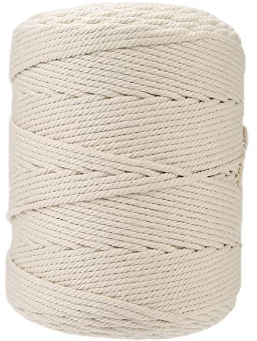 GOHOF Corda macramè da 4 mm x 300 m, in cotone di alta qualità, 4 fili intrecciati in morbido cotone per lavori artistici macramè, priva di sostanze chimiche (beige)