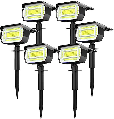 LOTMOS 6 Pezzi Faretti Solari a LED da Esterno, 72 LED Lampade Solare da Giardino Potenti 3 Livelli di Luminosità, Impermeabile Luci Lampioni Solari da per Piscina, Cortile, Alberi (Bianco Freddo)