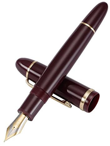 Jinhao X159 Fountain Pen #8 Medium Nib, Red with Golden Clip Acrylic Big Size Writing Pen