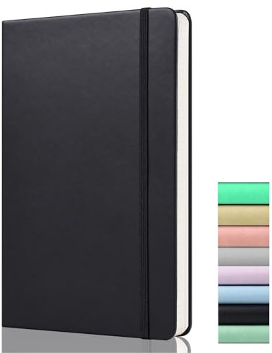 Taccuino Bianco A5 - Blank Notebook - Carta Spessa 120GSM, 172 Pagine, A5 Quaderno con Tasca Posteriore, Banda Elastica, Nastri di 2 Marchi, Taccuino copertina rigida, Nero