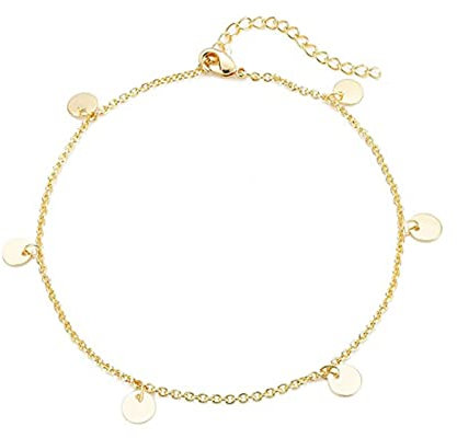 Mesnt Bracelet Cheville Doré, Acier Inoxydable Cheville Bracelet pour Femme Chaîne avec Rond Réglable Chaînes de Cheville Pied Bijoux Or 30CM