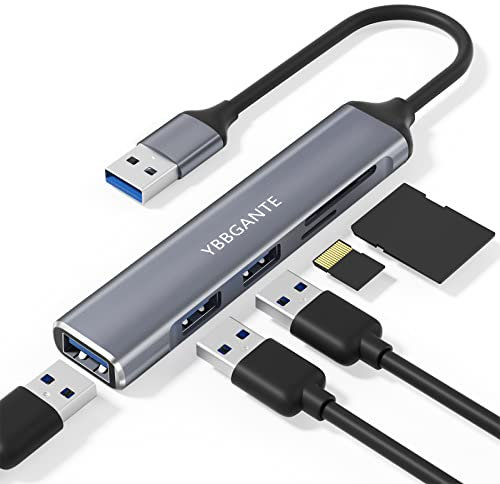 USB Hub, USB Splitter 5 in 1 High Speed USB Extension Adapter with USB 3.0 SD/TF Card Reader, 2 USB 2.0 Hub Ports, Compatible with MacBook Air, Mac Pro/Mini, iMac, XPS