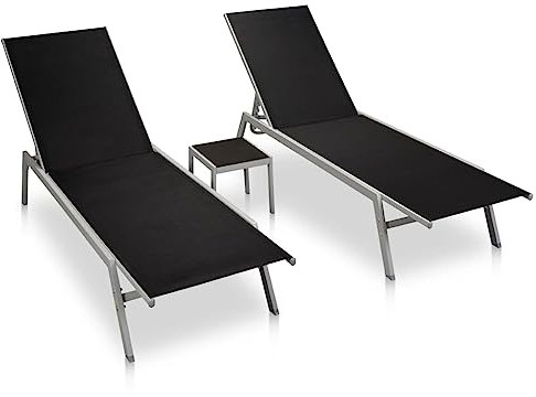 Festnight 2er Sonnenliege Aluminium, Gartenliege mit Verstellbarer Rückenlehne, Liegestuhl mit Rahmen aus Aluminium, Aluminium Gartenliege mit Beistelltisch, für 2 Personen, schwarz