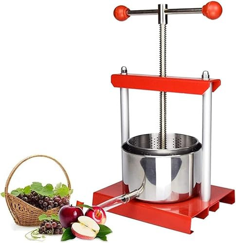 Fruchtpresse Obstpresse, manuelle Weinpresse mit Doppelfass, Haushalts-Obstwein-Entsafter aus Edelstahl, for Apfelwein, Saftherstellung, Weinherstellung, Honig (Size : 6L)