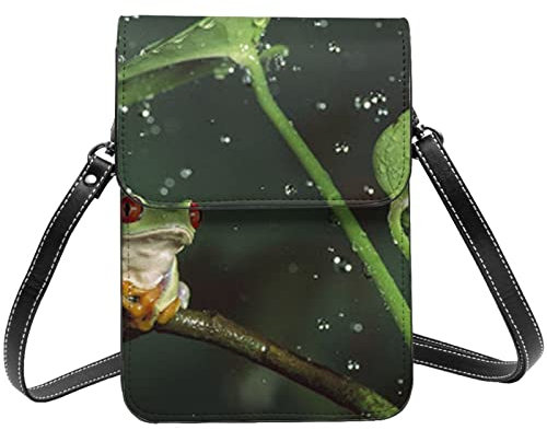 DEHIWI Frosch und Regen Crossbody Handy Geldbörse PU Leder Umhängetasche Handy Brieftasche Für Frauen Mädchen, Schwarz , Einheitsgröße