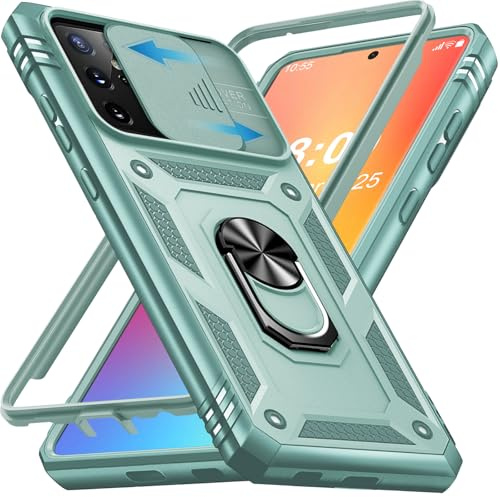 Giyer für Samsung Galaxy S21 Ultra Hülle, Handyhülle S21 Ultra 5G mit Kameraschutz 360° Metall Ring Ständer Stoßfest Bumper Schutzhülle Samsung S21 Ultra 6.8 Case Cover (Mintgrün)