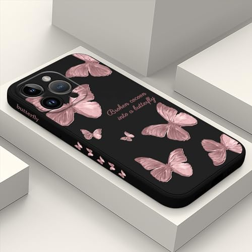 LEECG für iPhone 15 Pro Max Hülle Kreative Muster für iPhone 15 Pro Max Handyhülle Mikrofaser Weiche Flüssigem Silikon Cover-Schmetterling Schwarz