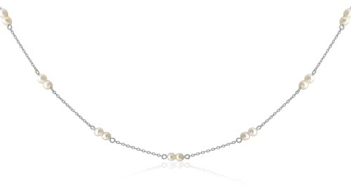 Mary & Jules Perlenkette Damen 925 Sterling Silber, aus recyceltem Silber, Choker Kette Damen Silber mit Süßwasserperlen, Länge 38 + 5 cm, Halskette Damen mit Perlen, Süßwasserperlen Kette