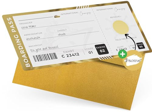 Reisegutschein Kreuzfahrt mit Rubbelaufkleber - Kreuzfahrschiff Bordkarte zum beschriften - Einzigartige Kreuzfahrt Geschenk Verpackung als Urlaub Gutschein oder Geschenkidee Reise zum freirubbeln