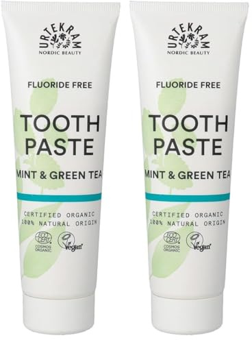 Urtekram Mint and Green Tea Toothpaste Organic, Without Fluoride, 75 Millilitre (Pack of 2)
